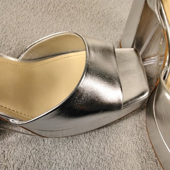 Modatope Womens Platform Sandals Silver Metallic Chunky Heels Ankle Strap Size 9 - Picture 5 of 16